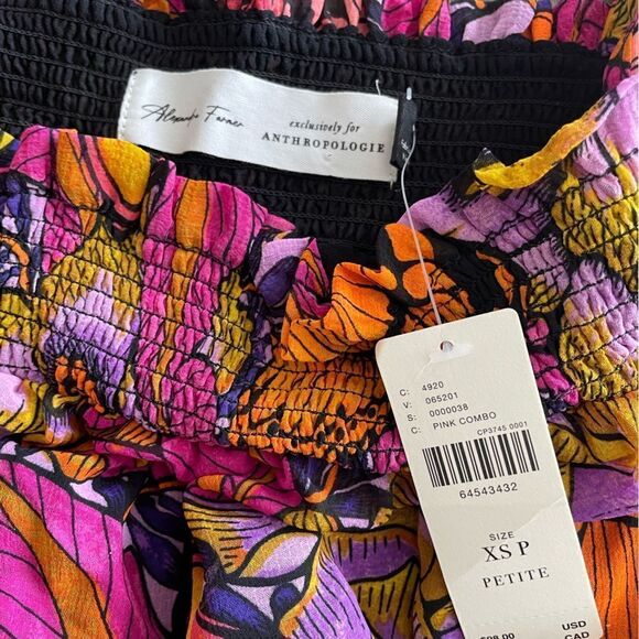 Alexandra Farmer x Anthropologie Pink Butterfly Print Puff Sleeve Blouse NEW - Picture 3 of 3